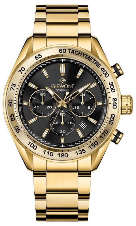 Giewont Zegarek Męski Giewont Chronograph Sapphire Złoto Czarny GW9580-B4