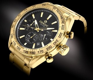 Giewont Zegarek Męski Giewont Chronograph Sapphire Złoto Czarny GW9580-B4