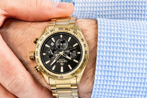 Giewont Zegarek Męski Giewont Chronograph Sapphire Złoto Czarny GW9580-B4