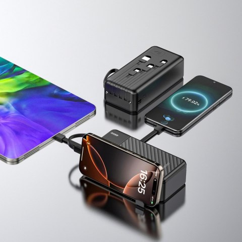 Powerbank K11 Max 30000mAh z wbudowanymi kablami - czarny