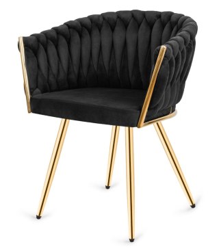 Lugano Krzesło plecione Lugano fotel TRECCIA BLACK VELVET GOLD