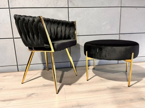 Lugano Krzesło plecione Lugano fotel TRECCIA BLACK VELVET GOLD