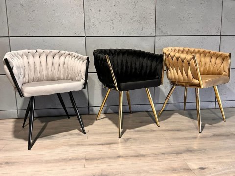 Lugano Krzesło plecione Lugano fotel TRECCIA BLACK VELVET SILVER