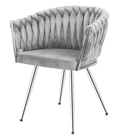 Lugano Krzesło plecione Lugano fotel TRECCIA GREY VELVET SILVER