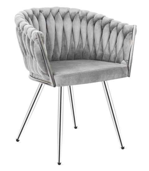 Lugano Krzesło plecione Lugano fotel TRECCIA GREY VELVET SILVER