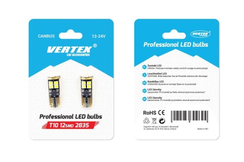 Żarówki led canbus 12smd 2835 t10e w5w white 12v 24v amio-01636