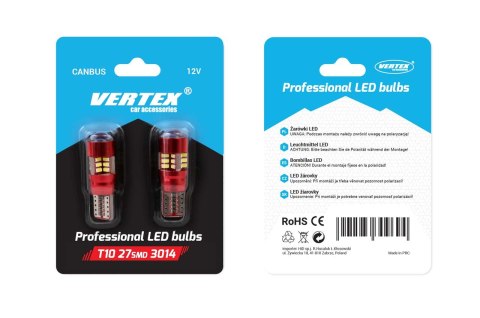 Żarówki led canbus 27smd 3014 t10e w5w white 12v 24v amio-01446