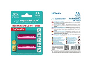 EZA103R Esperanza akumulatorki ni-mh aa 2000mah 2szt. czerwone