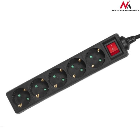 Listwa zasilająca Maclean, Przedłużacz 5 gniazd Z wyłącznikiem, Czarny, Typ niemiecki, 3500W, 5m, MCE227G
