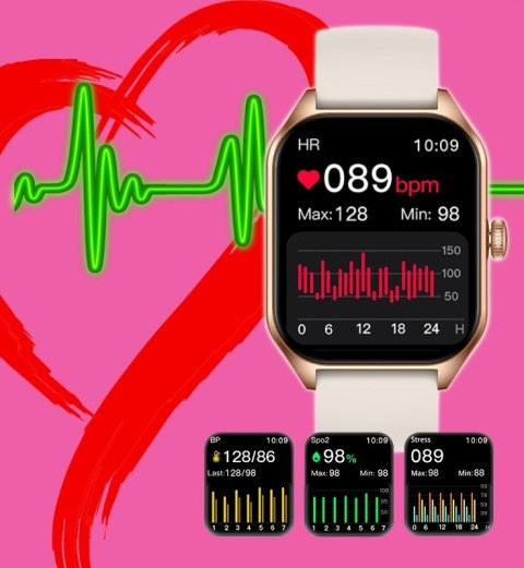 RUBICON Smartwatch Damski Rubicon RNCF03-5 Różowe złoto Bransoleta + Pasek