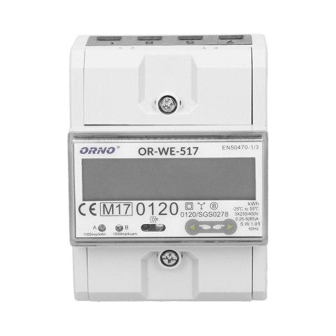 3-fazowy licznik energii elektrycznej, 80A, port RS-485, wielotaryfowy, 3 moduły, DIN TH-35mm