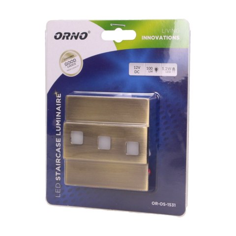 LEPUS LED 1,2W, oprawa schodowa natynkowa, 12V DC, 100lm, 3000K, mosiądz