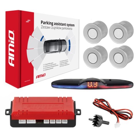 Zestaw czujników parkowania czujniki cofania max led 4 sensory srebrne amio-02288