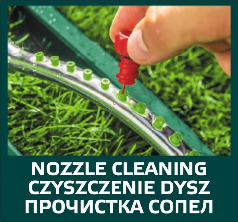 Zraszacz oscylacyjny, powierzchnia zraszania 13 x 18 m, 16 dyszy zraszających, igła do udrażniania dysz