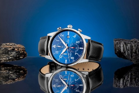 Giewont Zegarek Męski Giewont Chronograph Sapphire Czarno Niebieski GW5630-A3