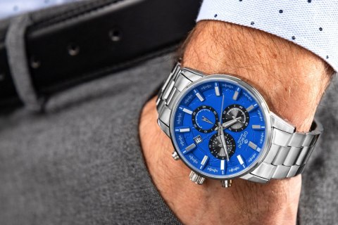 Giewont Zegarek Męski Giewont Chronograph Sapphire Srebrno Niebieski GW4580-B3