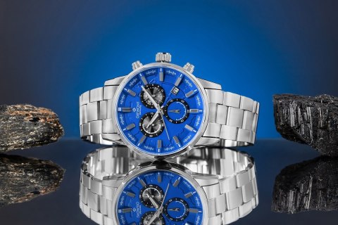 Giewont Zegarek Męski Giewont Chronograph Sapphire Srebrno Niebieski GW4580-B3