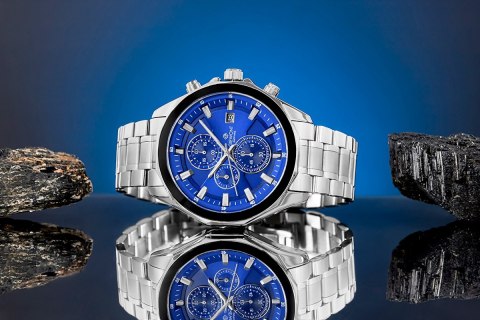 Giewont Zegarek Męski Giewont Chronograph Sapphire Srebrno Niebieski GW7290-B3