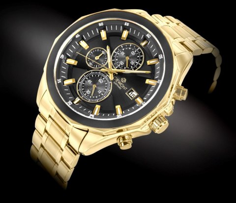 Giewont Zegarek Męski Giewont Chronograph Sapphire Złoto Czarny GW7290-B4