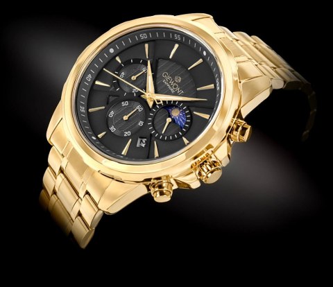 Giewont Zegarek Męski Giewont Chronograph Sapphire Złoto Czarny GW9460-B4
