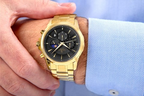 Giewont Zegarek Męski Giewont Chronograph Sapphire Złoto Czarny GW9460-B4