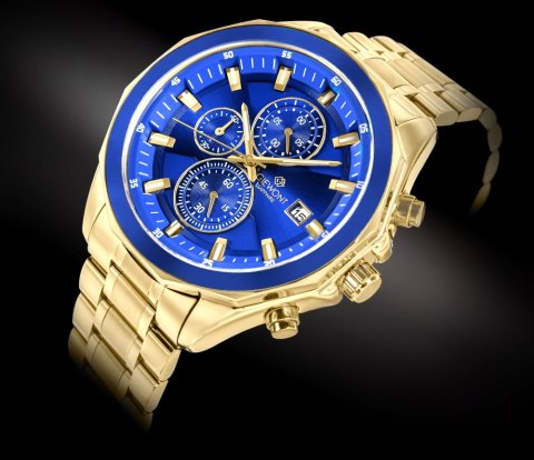 Giewont Zegarek Męski Giewont Chronograph Sapphire Złoto Niebieski GW7290-B6