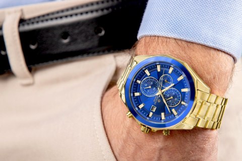 Giewont Zegarek Męski Giewont Chronograph Sapphire Złoto Niebieski GW7290-B6