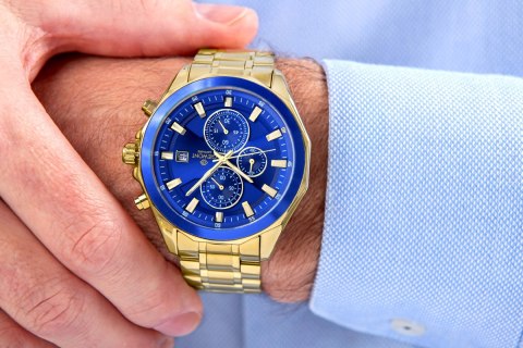 Giewont Zegarek Męski Giewont Chronograph Sapphire Złoto Niebieski GW7290-B6