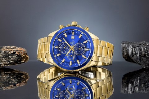 Giewont Zegarek Męski Giewont Chronograph Sapphire Złoto Niebieski GW7290-B6