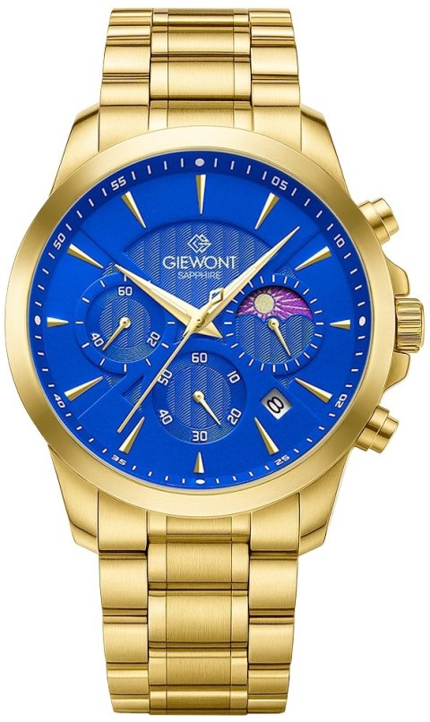 Giewont Zegarek Męski Giewont Chronograph Sapphire Złoto Niebieski GW9460-B5