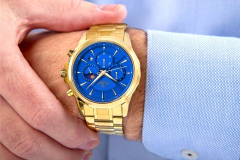 Giewont Zegarek Męski Giewont Chronograph Sapphire Złoto Niebieski GW9460-B5