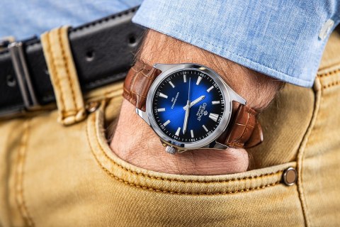 Giewont Zegarek Męski Giewont Elegance Sapphire Brązowo Niebieski GW5160-A7