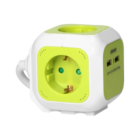 Przedłużacz Kostka 4-krotny(Schuko) z ładowarką 2xUSB 1,4m limonkowy