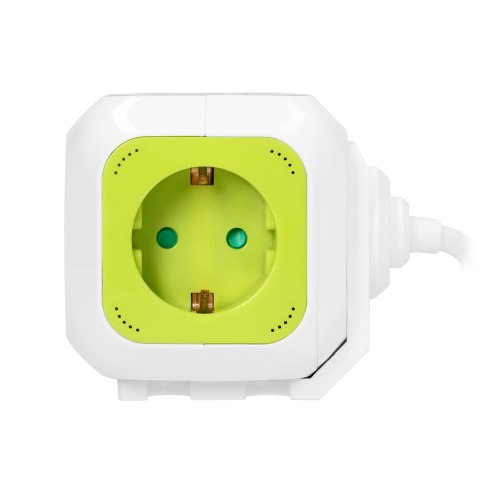 Przedłużacz Kostka 4-krotny(Schuko) z ładowarką 2xUSB 1,4m limonkowy