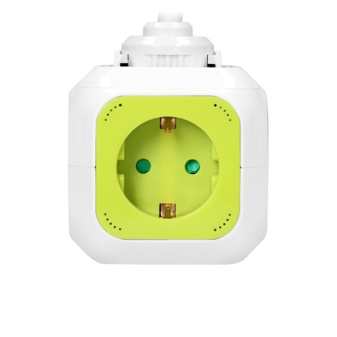 Przedłużacz Kostka 4-krotny(Schuko) z ładowarką 2xUSB 1,4m limonkowy