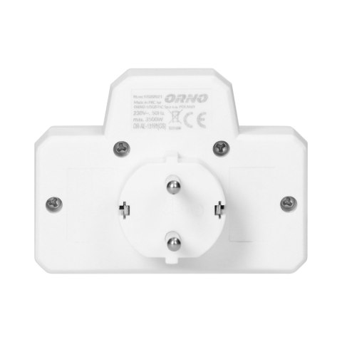 Rozgałęźnik 1x2P+Z (Schuko), 2x2P/II z włącznikiem, biały
