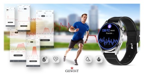 Giewont Smartwatch GIEWONT Vertex SmartCall GW450-5 Silver/Carbon Leather