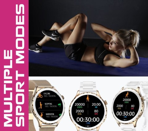 RUBICON Smartwatch Damski Rubicon RNCF02-2 Złoty + Pasek Różowy