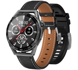 RUBICON Smartwatch Rubicon RNCE88-1 Czarny- Czarny Pasek Silikonowy + Czarny Pasek Skórzany