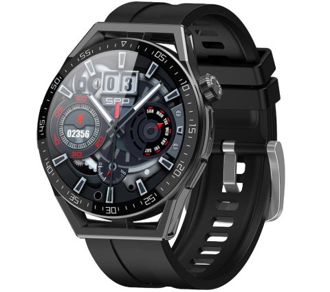 RUBICON Smartwatch Rubicon RNCE88-1 Czarny- Czarny Pasek Silikonowy + Czarny Pasek Skórzany
