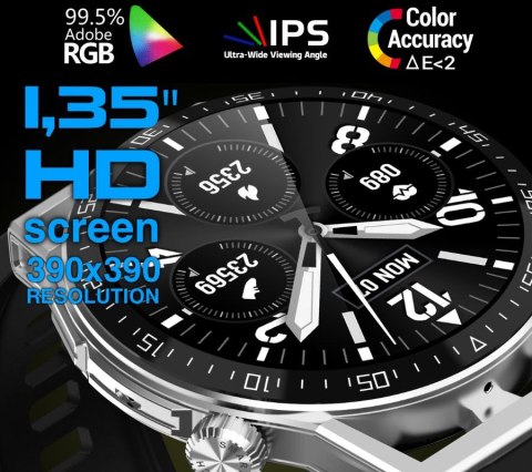 RUBICON Smartwatch Rubicon RNCE88-1 Czarny- Czarny Pasek Silikonowy + Czarny Pasek Skórzany