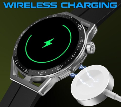 RUBICON Smartwatch Rubicon RNCE88-1 Czarny- Czarny Pasek Silikonowy + Czarny Pasek Skórzany