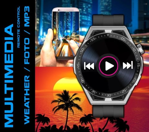 RUBICON Smartwatch Rubicon RNCE88-2 Czarny- Czarny Pasek Silikonowy + Czarna Bransoleta