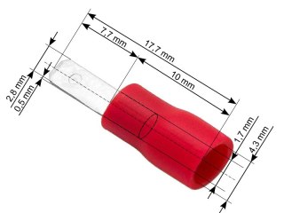 43-028# Konektor izolowany płaski męski 2,8/0,5 czer 100szt.