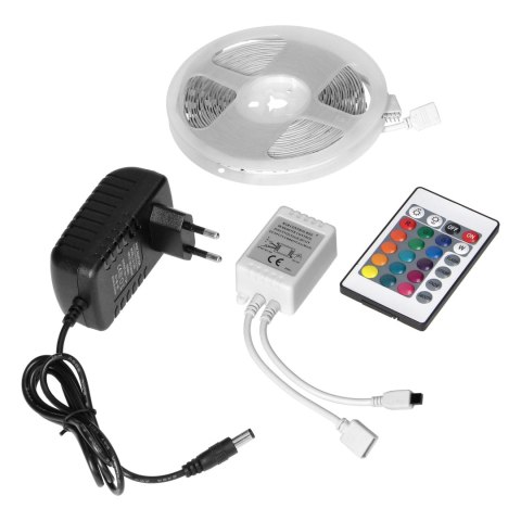 Zestaw taśma LED 12V 30L/m 100lm/m 7.2W/m IP20 RGB 5m + Sterownik RGB + Zasilacz 12V