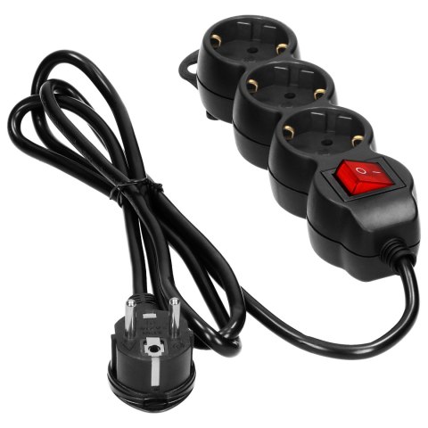 Przedłużacz 3-krotny 2P+Z (Schuko), z wyłącznikiem, 5m H05VV-F 3x1,5mm2, Imax=16A, płaska wtyczka, czarny