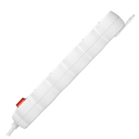 Przedłużacz 5-krotny 2P+Z (Schuko), z wyłącznikiem, 5m H05VV-F 3x1,5mm2, Imax=16A, płaska wtyczka, biały