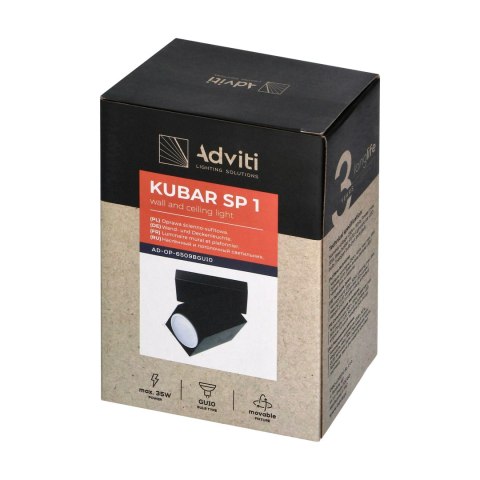 KUBAR SP 1, oprawa ścienno-sufitowa, GU10, IP20, czarna