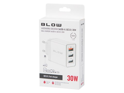 76-027# Ładowarka sieciowa gniazdousbx2 + usb qc 30w