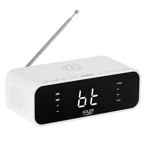 AD 1192 white Radiobudzik z bezprzewodową ładowarką i fm